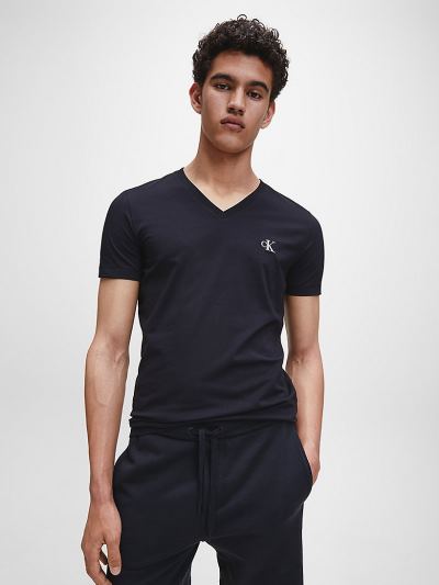 Calvin Klein Ruhák HU744829 | Calvin Klein Slim V-Neck Férfi Póló Fekete